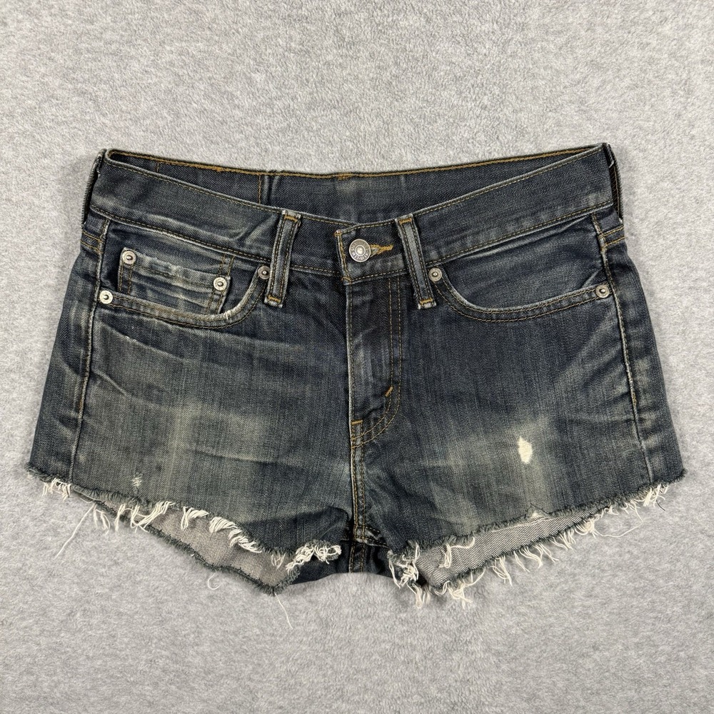Levi's 514 Cutoff Denim Shorts W28 Blue Distressed Frayed Raw Hem Festival